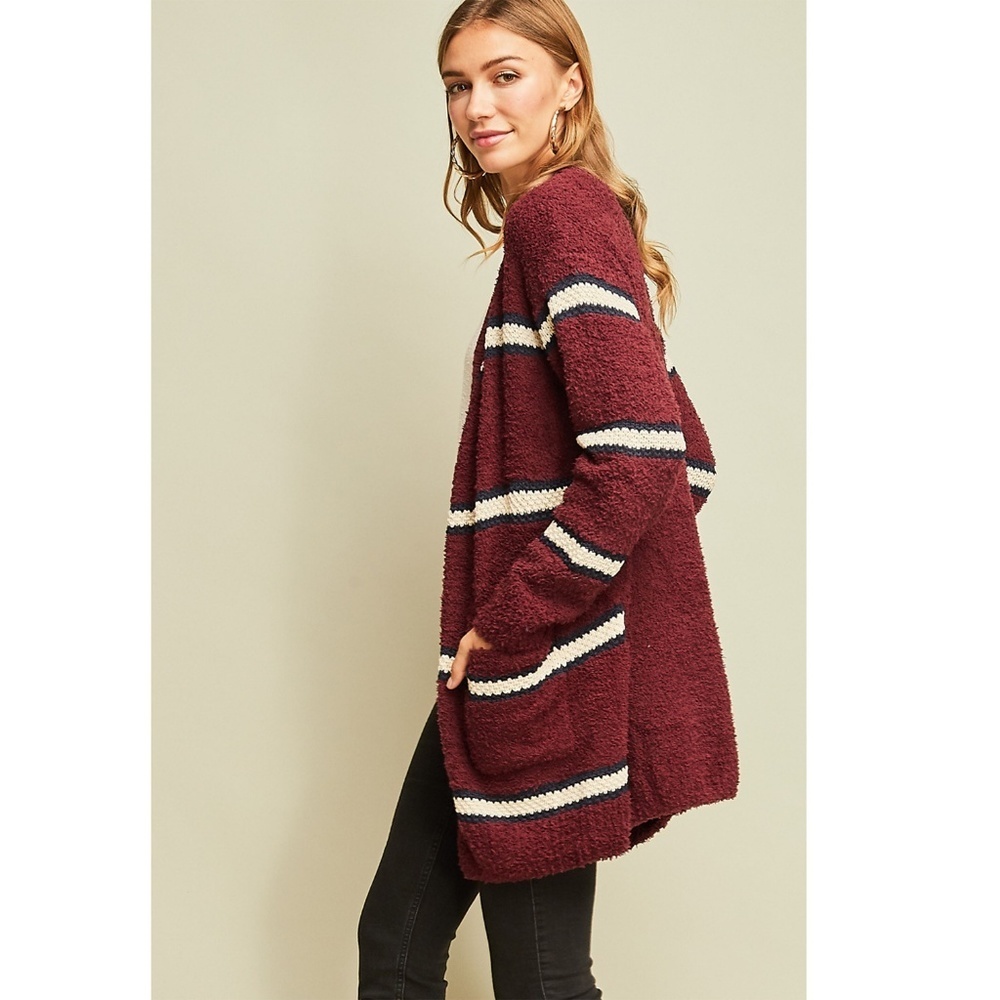✿❀ Red Striped Terrycloth Cardigan  ❀✿